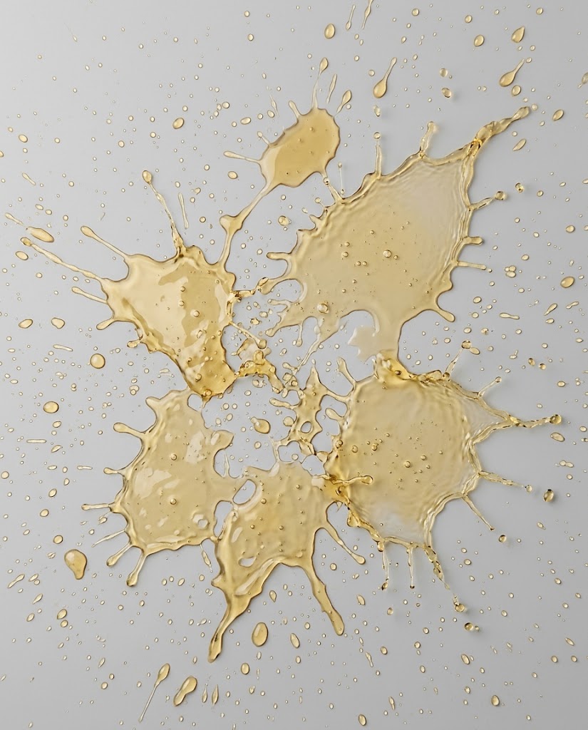 Jojoba oil splattered in droplets